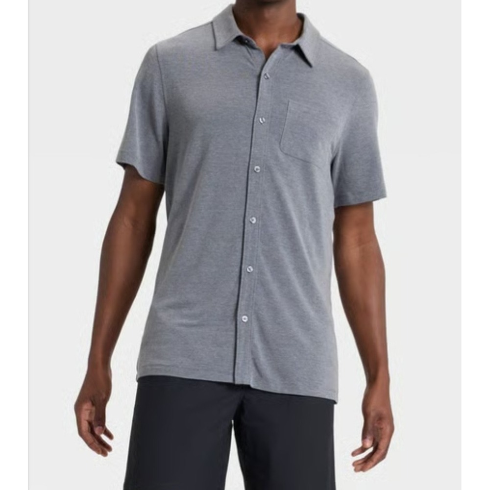 Men's Short Sleeve Button Down Shirt - All In Motion Gray XXL NWT